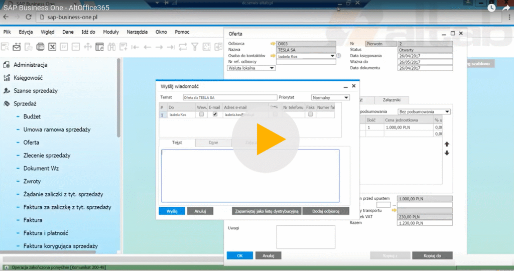 Rozwiązania uzupełniające SAP Business One – AltOffice365