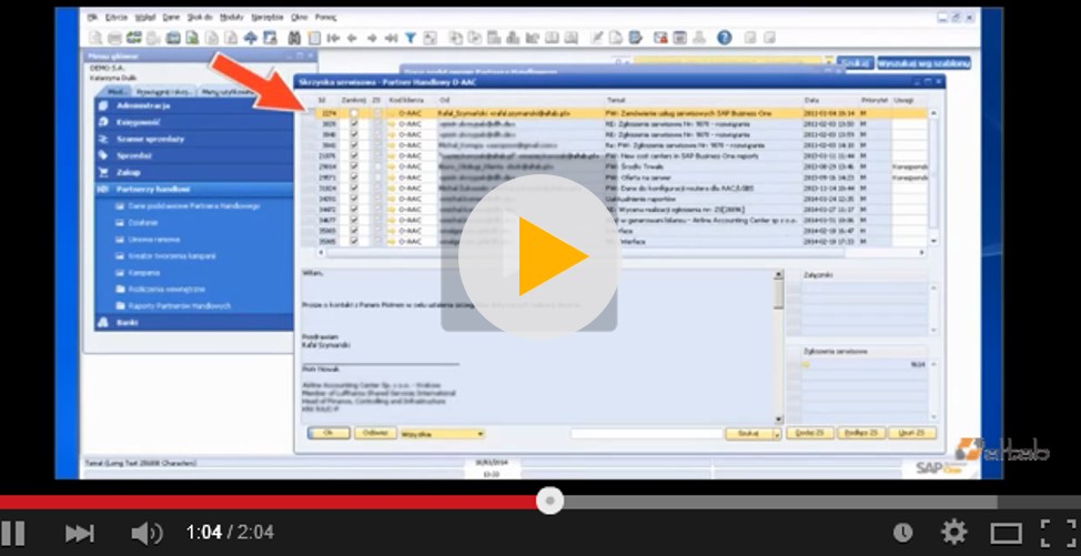 Integracja z pocztą e-mail w SAP Business One