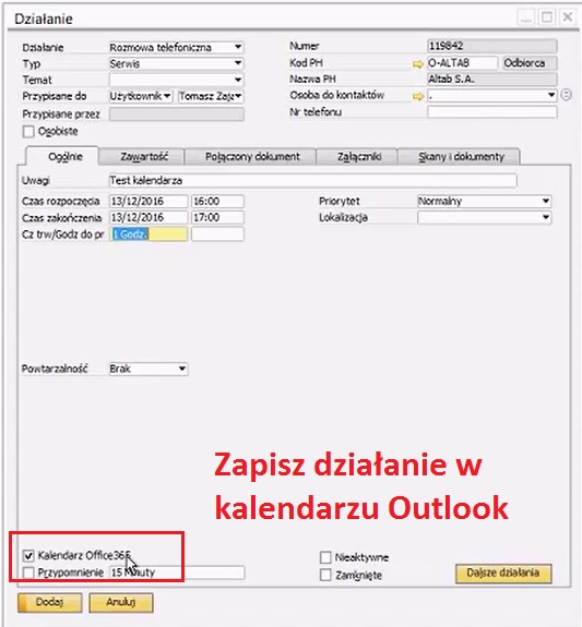 Integracja z SAP Business One z MS Outlook