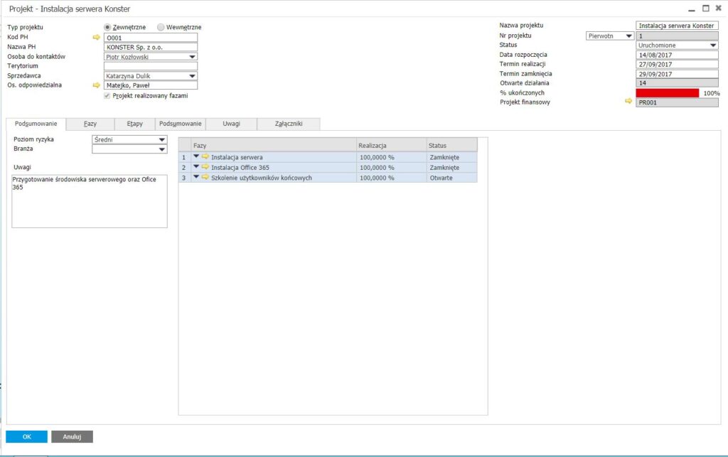 Zarządzanie projektami w SAP Business One - fazy projektu