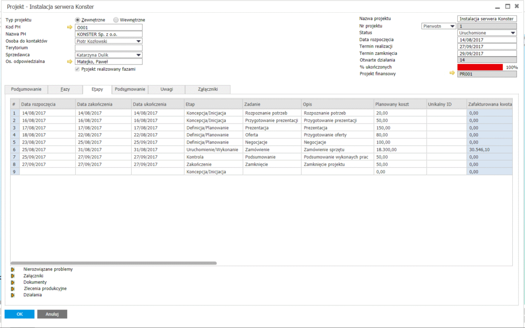 Zarządzanie projektami w SAP Business One - etapy, zadania, terminy realizacji