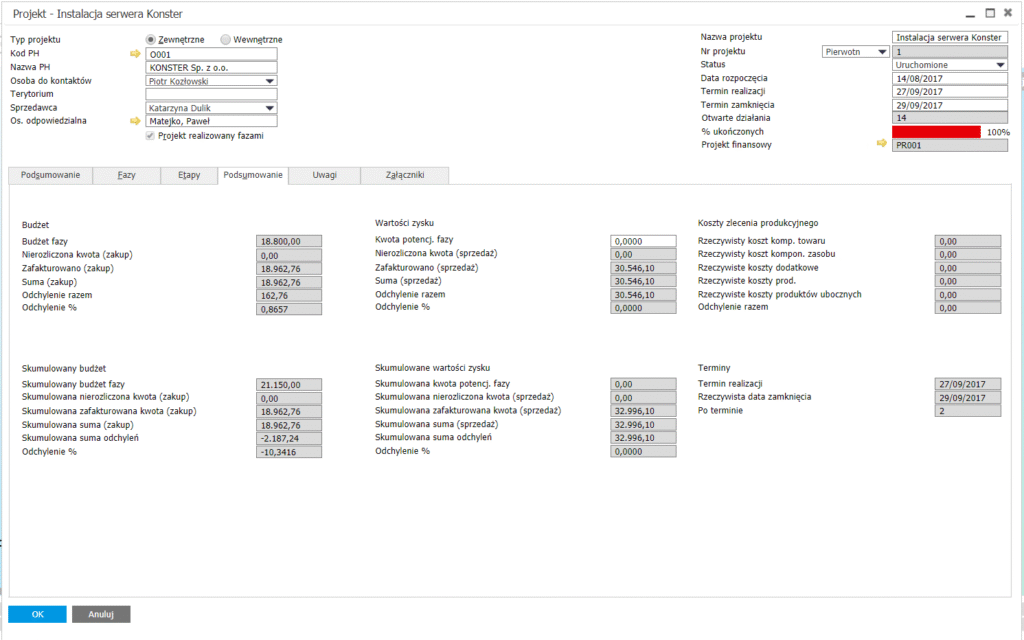Zarządzanie projektami w SAP Business One - budżet, koszty, odchylenia, zysk